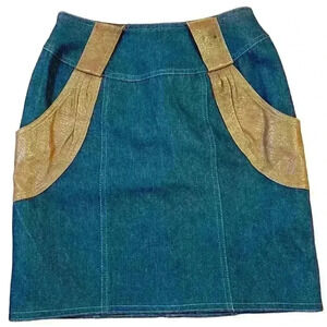 Vintage 80s Dominic Bellisimo Denim Leather Mini Skirt Size 6 Party Jean Western